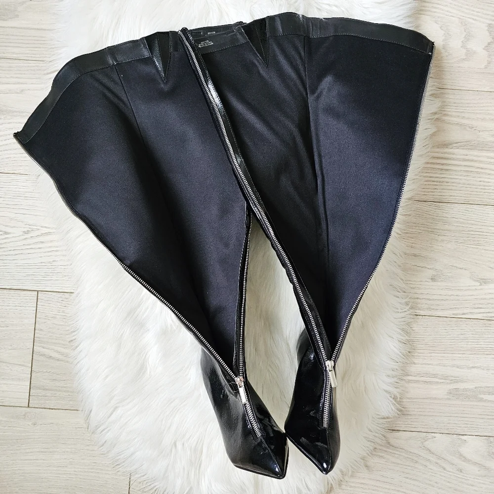 NWOT Forever 21 Black Faux Patent Leather Thigh-High Over-the-Knee Boots Sz 5.5